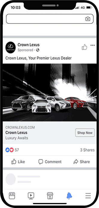 Facebook图片广告在手机端的展示效果示意图