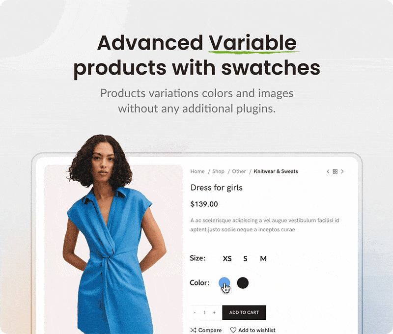 B2C WordPress WooCommerce可变商品颜色、尺寸和产品属性功能展示